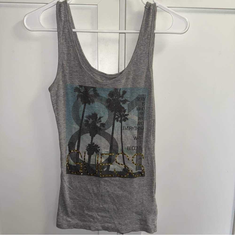 Guess Gray and Blue Graphic Tank Top